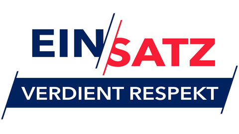 Blau-roter Schriftzug auf weißem Grund: "Einsatz verdient Respekt"